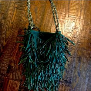 Army green fringed purse